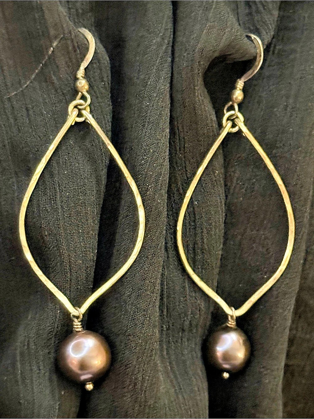 Silver-Tone Teardrop Earrings with Black Tahitian Pearls